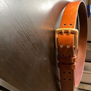 Cognac leather and gold buckle belt
